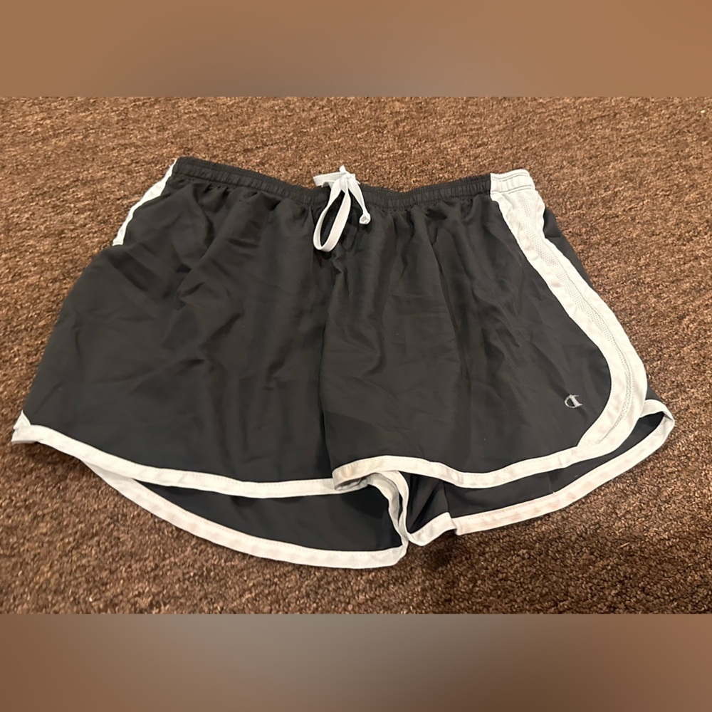 EUC Women's  Champion Double Dry L blk white stripe short bottom active athletic